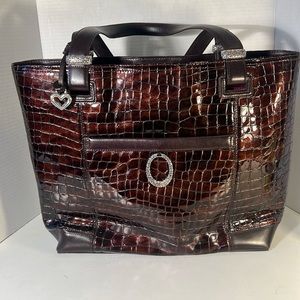 Brighton Croc-Embossed Dark Brown Tote with Heart Charm